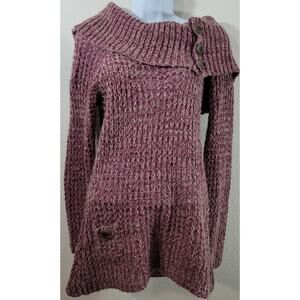 J.J. Always Purple Marled Cowl Neck Knitted Sweater Top XL Lightweight Open Knit